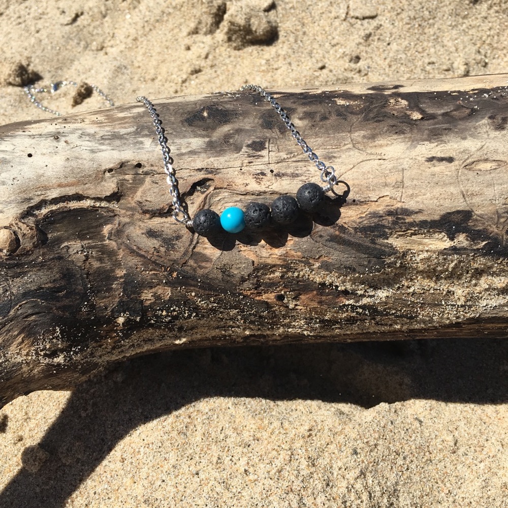 Lava Bead Oil Diffuser Necklace w Turquoise Bead